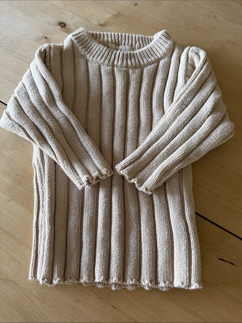 Kids Cream Ribbed Crewneck Sweater